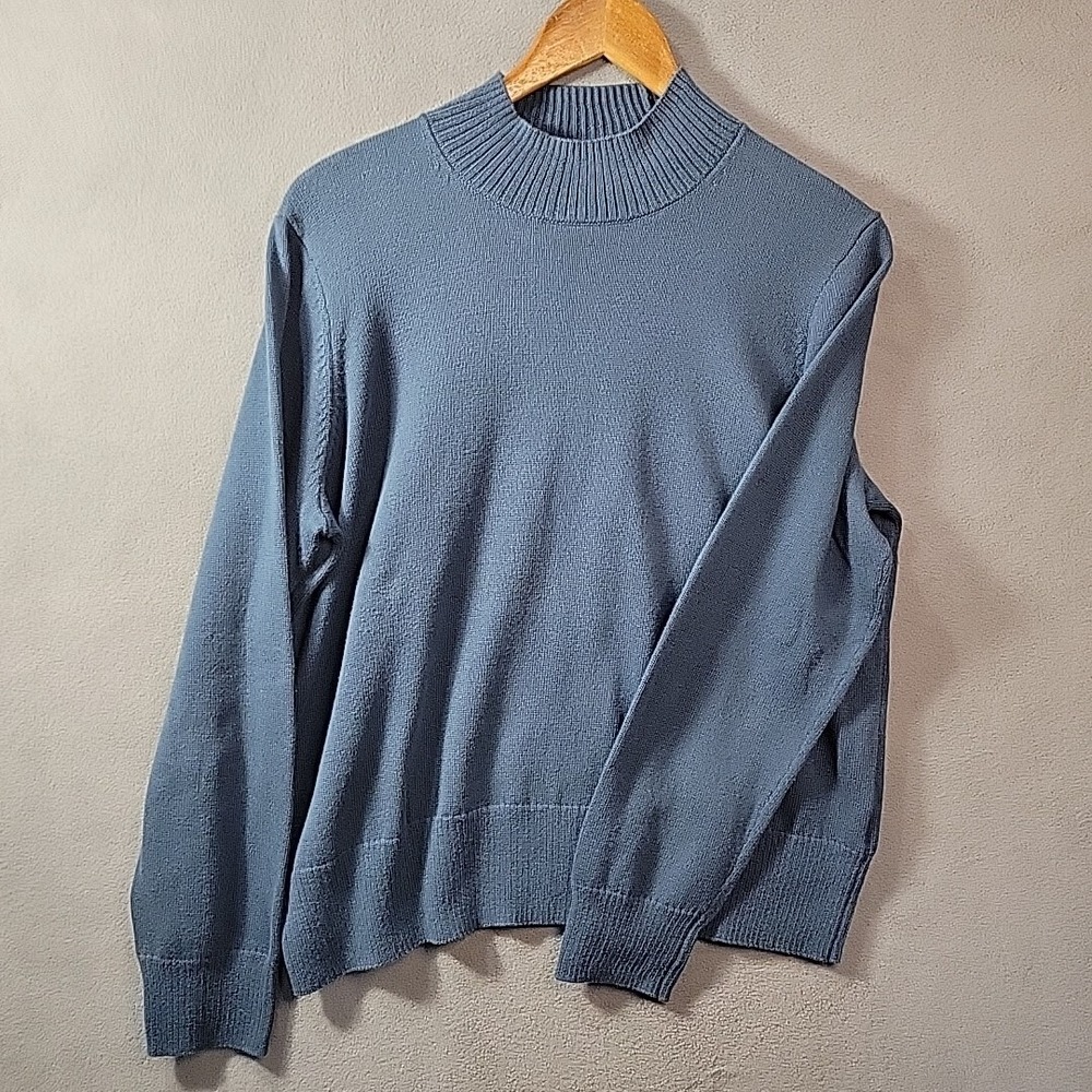 Old Navy Turtleneck Women L Blue Long Sleeve Knit Sweater‎ Pullover Y2K Grandpa